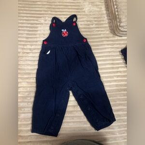 Vintage Baby N Navy Blue Kids Overalls with Apple Embroidery